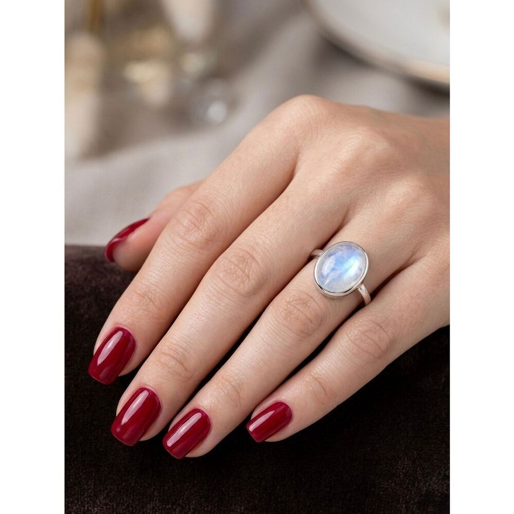 Dainty Rainbow Moonstone Ring 925 Sterling Silver Boho Stacking Ring Size 6 New - Picture 4 of 4
